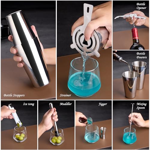 Cocktail Shaker Set Bartender Kit : 15-Piece Bar Tool Set with Acrylic Stand Bars Set with All Practical Bar Accessories, ...