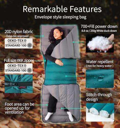Litume Ultra Compact Down Sleeping Bag - 3 Season, Lightweight, 700 Fill Power, Packable for Adults, Double, Backpacking, ...
