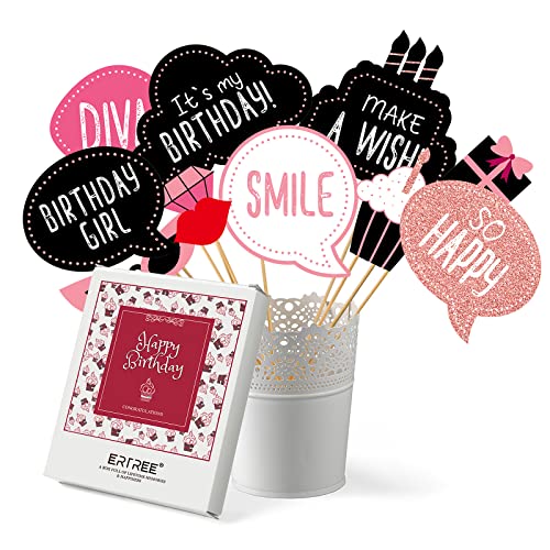 Birthday Photo Booth Props Kit - Happy Birthday Party Favors Supplies Bday Party Decoration Set with Real Glitter Cute Bda...