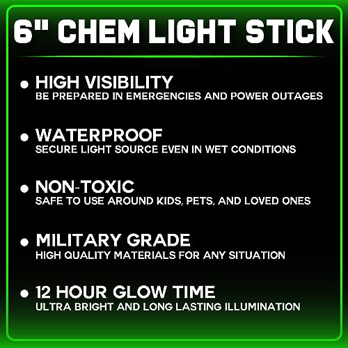 PartySticks Green Glow Sticks Emergency Chem Lights (6", 25 Pack) Military Grade 12 Hour Bulk Tactical Light Sticks for Su...