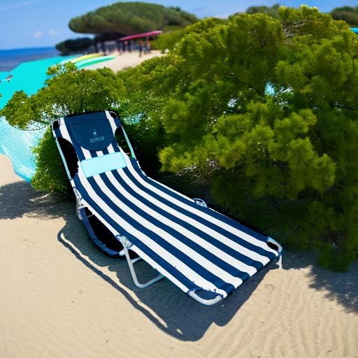 Ostrich Ladies Comfort Lounger with Chest Support, Portable Reclining Outdoor Patio Beach Lawn Camping Pool Tanning Chair, Blue Stripe
