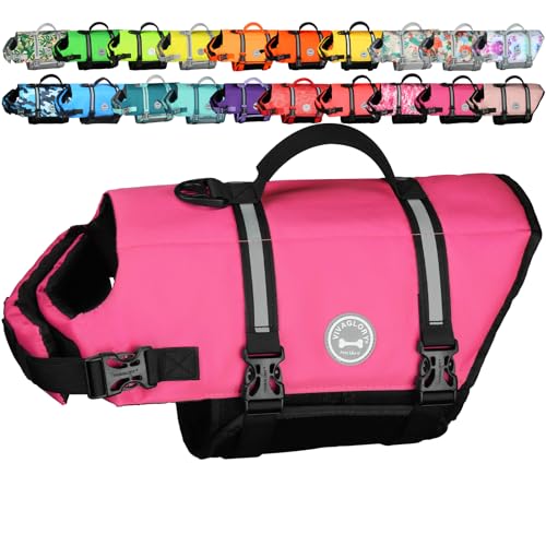 VIVAGLORY Rip Stop Dog Life Vest, Swimming Vest with Handle, Buoyancy for Doggy Puppy, Dog Life Jacket for Swimming & Boat...