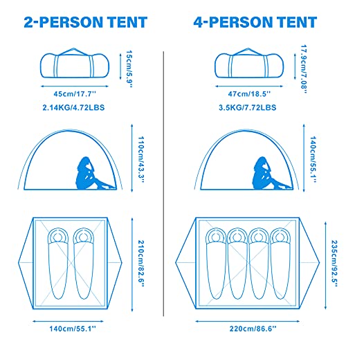 BISINNA 2/4 Person Camping Tent Lightweight Backpacking Tent Waterproof Windproof Two Doors Easy Setup Double Layer Outdoo...