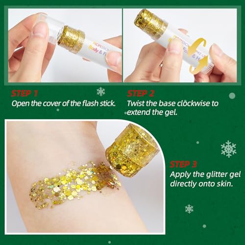 Green Body Glitter Stick,Sparkling Neon Outfit Party Holographic Sequins Paint Mardi Gras Accessories Face and Hair Glitte...