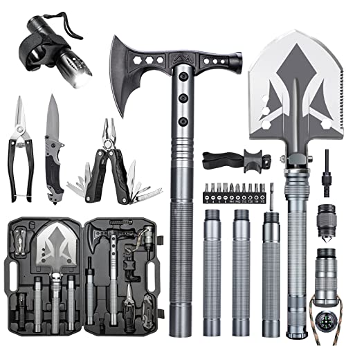 ZENHOSIT Multifunctional Folding Tactical Shovel Hatchet Combo - With Axe, Flashlight, Extension Handles - For Camping, Cy...