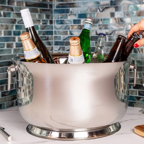 Sol Living Insulated Beverage Tub Large Ice Bucket with Handles Double Wall Stainless Steel Ice Bucket and Cooler for Win...