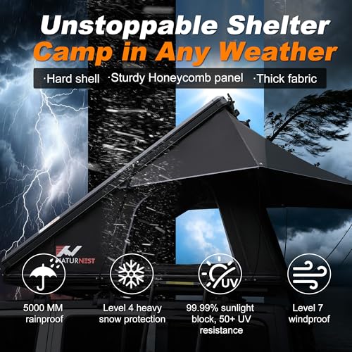 Naturnest Rooftop Tent Hard Shell, Easy Set Up Pop Up Tent for 2 Person Camping, Waterproof UV-Resistant Blackout Privacy ...