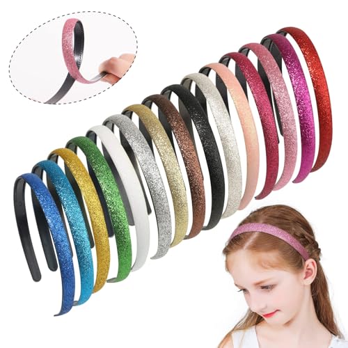 doboi 15 Colors Toddler Headbands Sparkle Plastic Headbands For Girls Glitter Thin Head Bands No Slip Fashion Girls Hard T...
