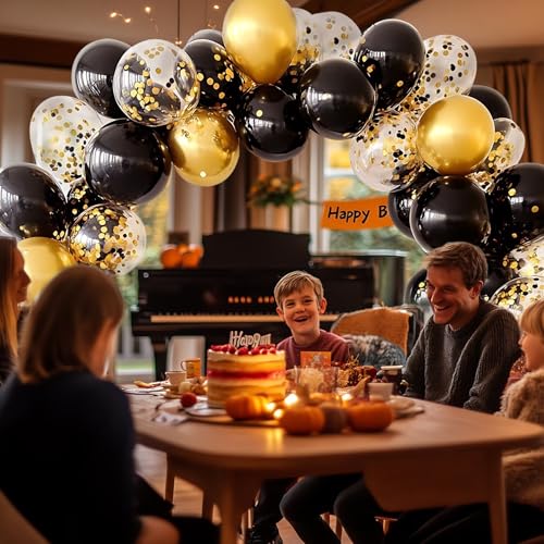 CVPARTYON Black and Gold Balloons, 55 Pcs 12 Inch Metallic Gold Balloons Black Balloon Gold Confetti Latex Balloon for Bir...