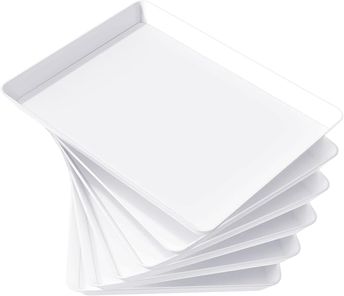 Lifewit 6 Pcs Plastic Serving Platter for Party, 16" x 12" White Trays for Serving Food, Reusable Extra Large Platters for...