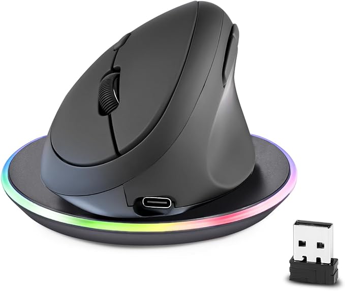 Perixx PERIMICE-719RX Wireless 2.4G Rechargeable Ergonomic Mouse - Duo Wired and Cordless Charging Feature - Wireless Char...
