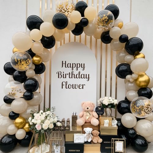 Black White Gold Balloons, 60pcs 12Inch Black Gold and White Sand Balloons,Metal Gold and Confetti Balloon for Graduation ...