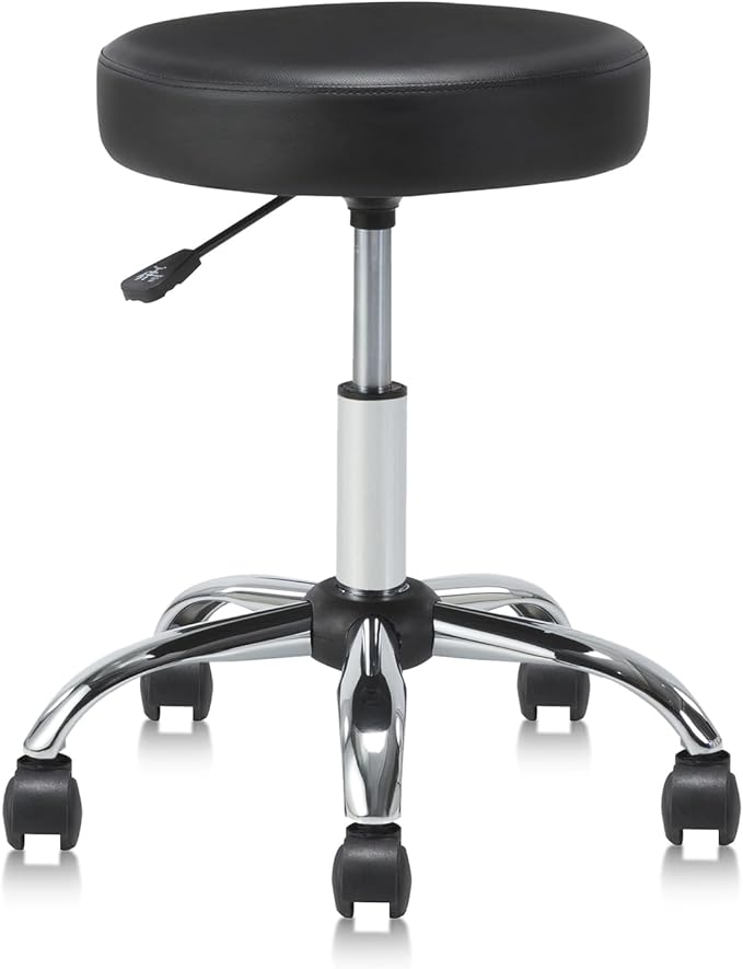 Round Rolling Stool Swivel with Wheels Adjustable Height Seat 19.7"D x 19.7"W x 22"H Multi-Purpose Heavy Duty Wide Seat Drafting Stool Chair for Office Salon Massage Spa Medical Tattoo Beauty