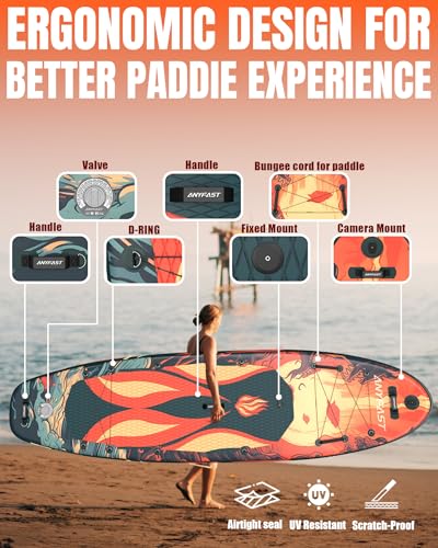 ANYFAST Inflatable Stand Up Paddle Boards - Extra Wide Fishing Paddleboard,Cool Design,Ultra Stable Standup SUP,15 D-Ring...