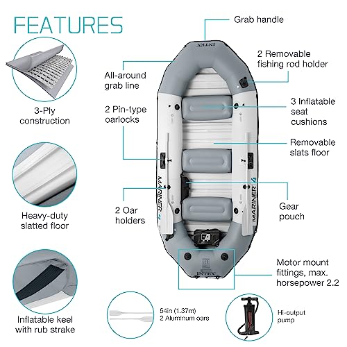 INTEX 68376EP Mariner 4 Inflatable Boat Set: Includes Deluxe 54in Boat Oars and High-Output Pump – Wear-Resistant Keel – R...