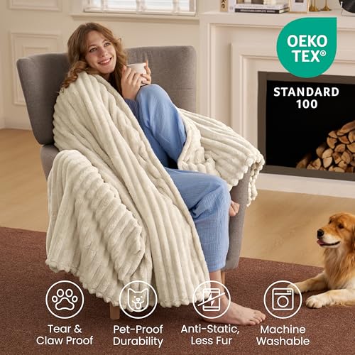 Joiedomi Beige Throw Blanket for Couch, Soft & Warm Beige Fleece Blankets Gifts for Women Mom, Cozy Cute Soft Throw 50x60 ...