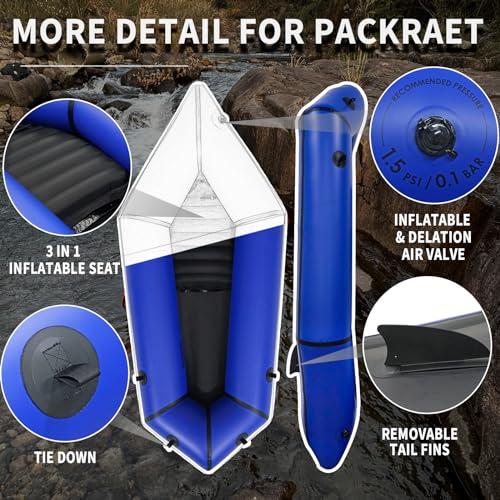JUSTOOP Lightweight Packrafts, TPU Inflatable Kayak for Flat Water Rafting Camping Trip/Fishing/Water Adventures 1 Person/...