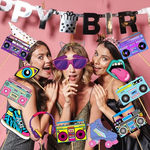 90s 80s Party Decorations - 2000s 90s 80's Theme Party Decorations 80s Photo Booth Props Retro Fabric Radio Boombox Selfie...