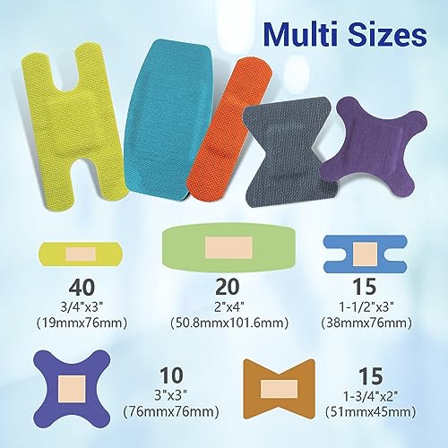 Ourmed Flexible Fabric Bandages with Non-Stick Pad, Latex Free, Rainbow Colors Adhesive Bandage First Aid Wound Care for C...