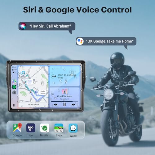 WonVon 5 Inch Motorcycle Carplay GPS Navigation System with Apple Carplay and Android Auto Portable Screen with Dual Bluet...