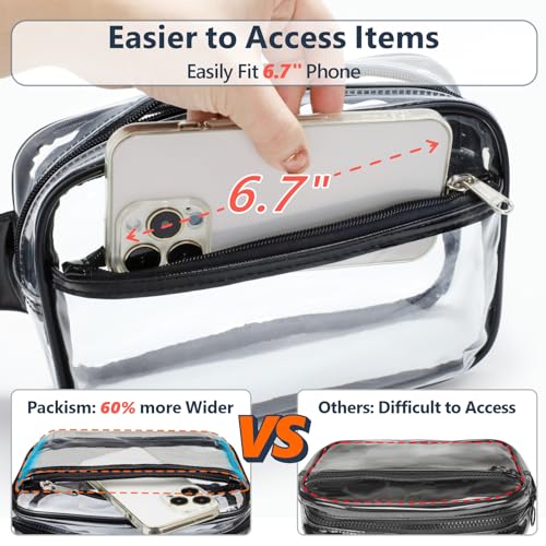 Packism Clear Fanny Pack Stadium Approved - Plus Size Wiast Range 35" - 51", 2 Pack Clear Belt Bag for Women Men Transpare...
