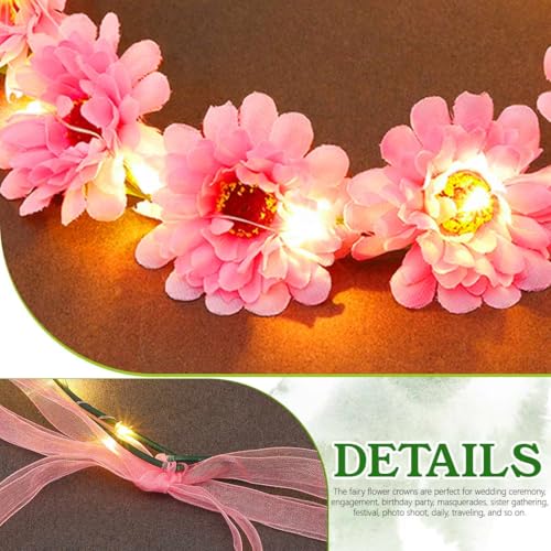 Kesvb Light Up Flower Headband LED Floral Wreath Crown Headbands Glowing Festival Garland Hair Accessories for Women (Pink)