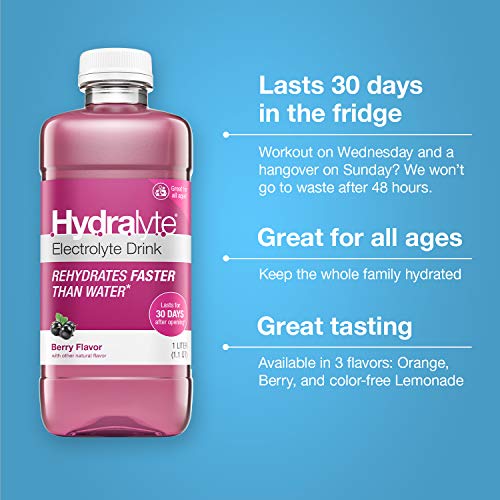 Hydralyte Electrolyte Oral Hydration Ready-to-Drink Solution, Berry, 33.8 Ounce Bottle