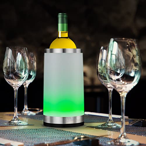 Elrigs Wine Chiller with Rechargeable RGB Touch Lamp| Wine Bottle Cooler Bucket| Double Walled Insulator with 2 Ice Pack f...