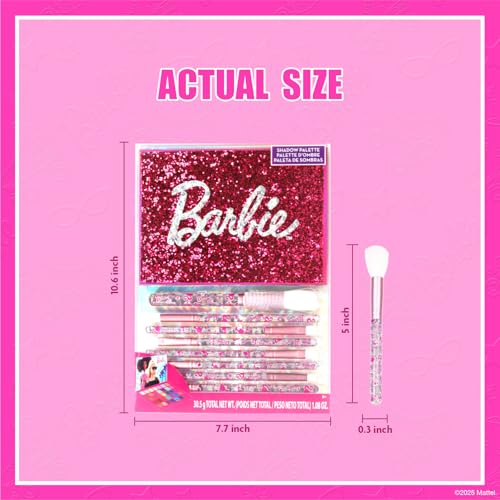 Barbie 35-Well Shadow Palette, Shimmery and Opaque Colors, Pigmented Blendable, 8 Application Brushes Ages 8+, by Townley ...