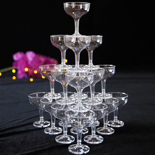 EPLTFCH 40 PCS Champagne Tower Glasses, 5 Oz Plastic Champagne Coupe Glasses, Champagne Glasses Plastic Disposable, Clear,...