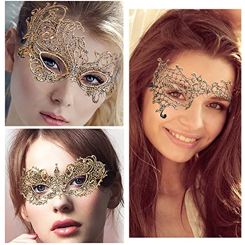 Huture 6 Packs Lace Masquerade Mask, Gold Lace Eye Patch for Women Mascarade Ball Sexy Lady Half Face Mask Fancy Dress Ven...