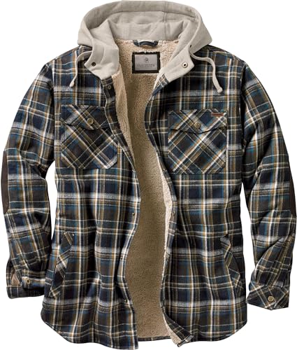 Legendary Whitetails Men's Hooded Shirt Jacket Plaid Flannel Berber Lined Polyfill Insulated