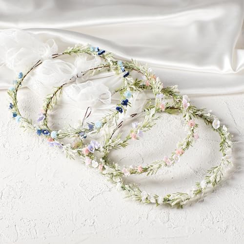 KorViSHOW White Flower Crown Headband, Artificial Renaissance Floral Headpiece, Fairy Boho Flower Headband for Women Girls...