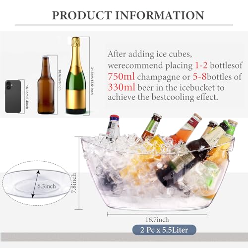 Ice Bucket 2 PCS, Thickened Ice Buckets for Parties, Mimosa Bar Supplies Beverage Tub for Champagne Beer Sparkling Wine Co...
