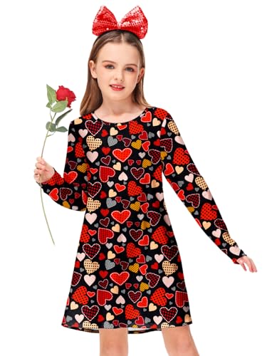 Deerose Girls Valentine's Dress Long Sleeve Mardi Gras Dresses 3-14 Years