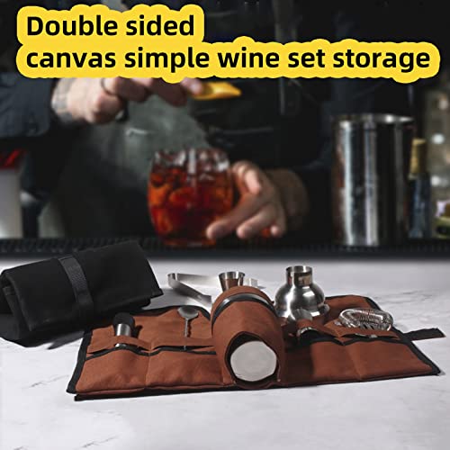 Jaugufiy Canvas Bartender Travel Kit - Professional Bartender Roll Strap Mixology Cocktail Set Bar Tools Carry Bag (Black)