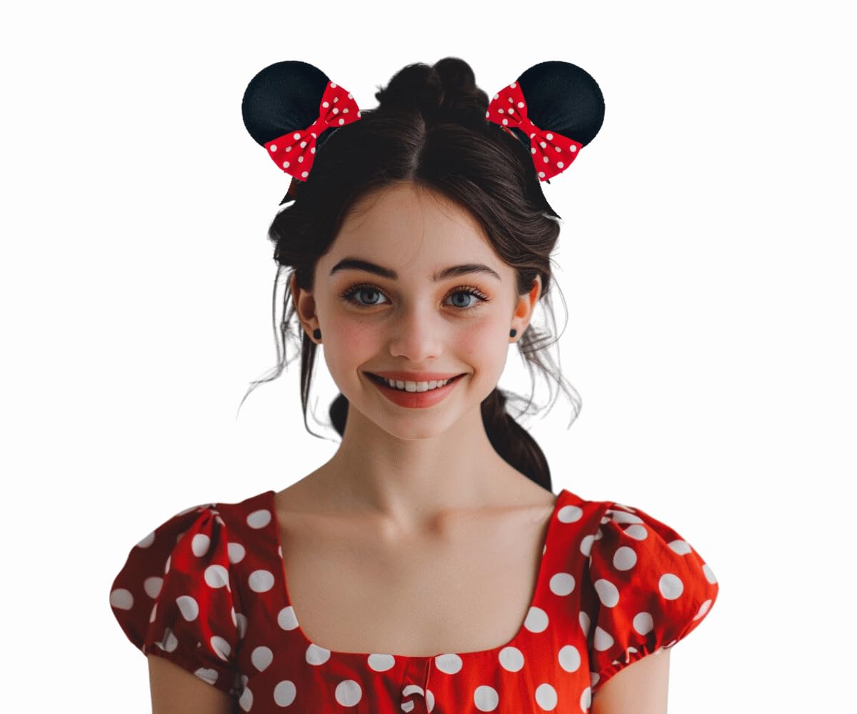 Red Polka Dot Bow Mouse ears Clips for Girls Toddlers Hair Clips Elastic Costume Accessory :M3 (MC Clip)