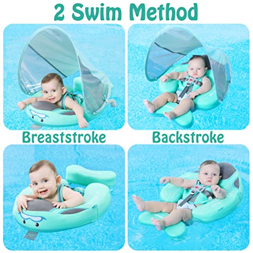 Mambobaby Float Baby Swim Float with Canopy, Non-Inflatable Solid Baby Float, Upgrade Soft Skin-Friendly Fabric Material I...