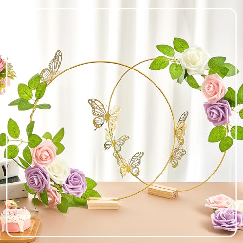 Vercraft 12 Set butterfly Metal Floral Hoop Table Centerpieces Include Metal Ring with Base 3D Butterfly Decoration, PE Fo...