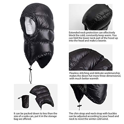 Tapasimme Winter Warm Ultralight Down Hood Waterproof Sleeping Bag Outdoor Camping Windproof Down Cap Hat with Storage Bag