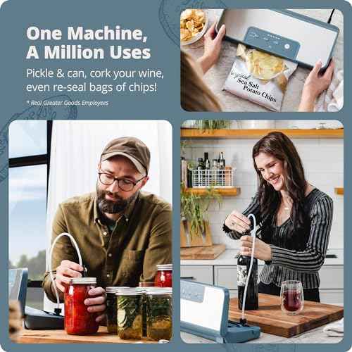Greater Goods Vacuum Sealer ? Powerful, Compact, with 4-in-1 Functions, Built-in Cutter, and Vacuum Seal Bags, Ideal for Sous Vide and Food Storage (Stone Blue)