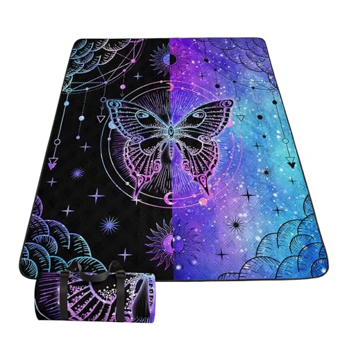 Smell Sunshine Outdoor Picnic Blanket Portable Ultrasonic Waterproof Picnic Mat Symmetrical Butterfly Printed Camping Beac...