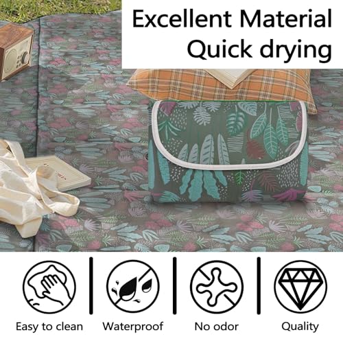 SNOMEL Outdoor Picnic Blanket Waterproof Foldable, 78.7'' x 78.7'' Large Park Beach Blanket, Fold Up Picnic Mat Sand Free ...