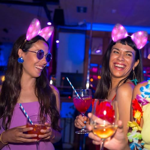 Juexica Light up Cat Ear Headband LED Kitty Ear Furry Cute Headbands Glow for Party Concert Night Clubs Birthday Cosplay
