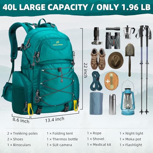 Maelstrom Hiking Backpack,40L Waterproof Camping Backpack,Men Women Packable Hiking Daypack with Rain Cover,Lightweight Tr...