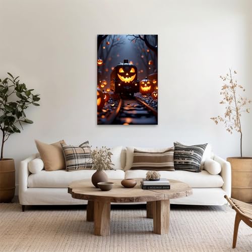 Victorian Dark Decor Minimalist Gothic Prints Canvas Wall Art Halloween Pumpkin Lantern Train Posters Antique Style Wall Decor Modern Dark Academia House Decoration