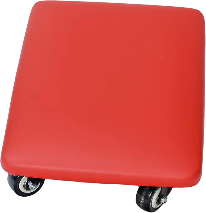 Btibpse Roller Seat 360 Degree Rotating Low Stool with Wheel Chair PU Leather Universal Swivel Wheels Stool for Home Office Fitness and Garage (Rectangle Red)