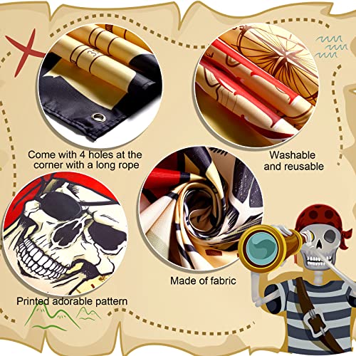 Breling Pirate Party Backdrop Pirate Treasure Map Background Nautical Theme Wall Hanging Map Banner Decoration for Kids Bi...