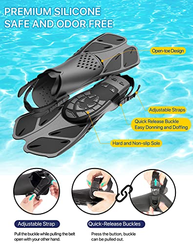 Ubekezele Snorkeling Gear for Adults Men Women,4 in 1 Snorkel Set with Panoramic View Diving Mask Anti-Fog Anti-Leak,Dry T...