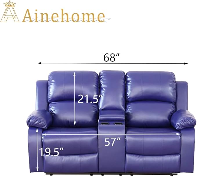 A Ainehome Living Room Furniture Set Leather Recliner Sofa Set Loveseat Chair Furniture Sofa Set for Living Room/Small Space/Rv/House/Office/Theater Seating (A-Blue Leather, Loveseat)